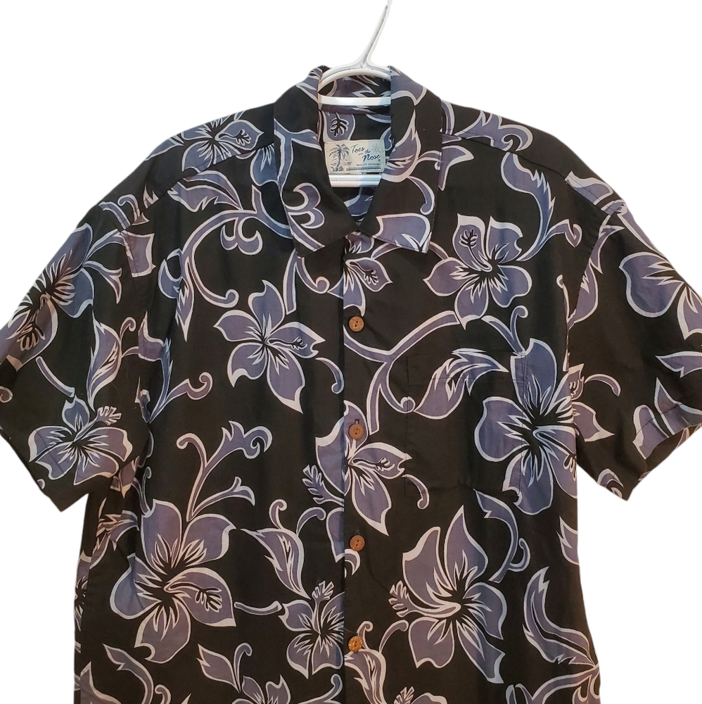 Toes On The Nose Men's Hawaiian‎ Shirt Made In USA Size L Black & White